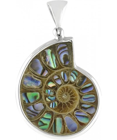 Ammonite artistic gemstone Inlay Pendant 925 Sterling Silver Ammonite with Abalone inlay Pendant $77.85 Pendants