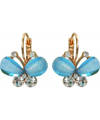 18k Gold Plated White Crystal Acetate Flying Butterfly Leverback Earrings Blue $9.51 Earrings