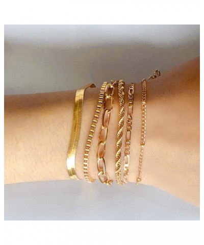 Stackable Gold Silver Bracelets for Women Dainty Herringbone Bracelets Sets for Women Stackable Figaro Chain Paperclip Link C...