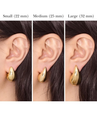 Gold Plated Chunky Teardrop Earrings - Lightweight Post Drop Earrings - Dome Lobe Earrings for Women Large Gold $10.26 Earrings