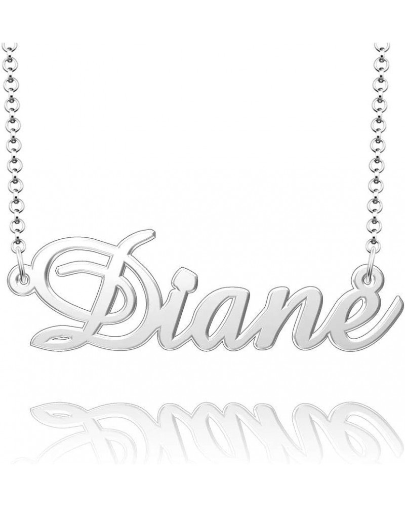 Personalized Custom Name Necklace 925 Sterling Silver Classic Script Initial Nameplate Necklaces Gifts for Girls Womens DIANE...