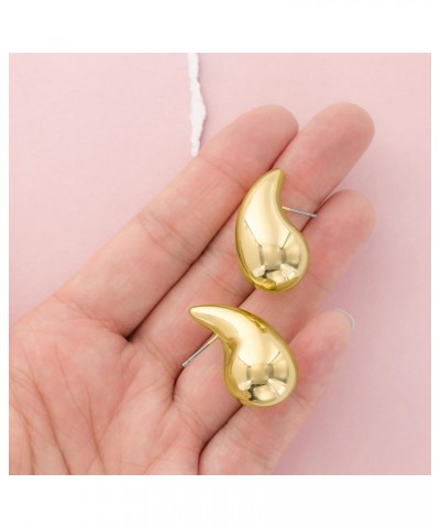 Gold Plated Chunky Teardrop Earrings - Lightweight Post Drop Earrings - Dome Lobe Earrings for Women Large Gold $10.26 Earrings