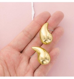 Gold Plated Chunky Teardrop Earrings - Lightweight Post Drop Earrings - Dome Lobe Earrings for Women Large Gold $10.26 Earrings