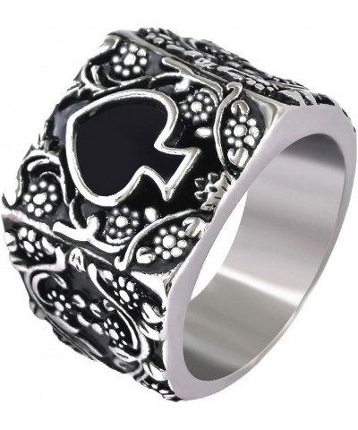 Mens Womens Stainless Steel Ring Poker Spade Ace Silver Black Sizes 6-14 Spade Silver Black Retro 9 $10.19 Rings