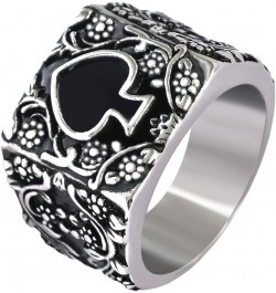 Mens Womens Stainless Steel Ring Poker Spade Ace Silver Black Sizes 6-14 Spade Silver Black Retro 9 $10.19 Rings