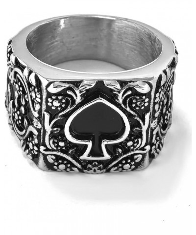 Mens Womens Stainless Steel Ring Poker Spade Ace Silver Black Sizes 6-14 Spade Silver Black Retro 9 $10.19 Rings