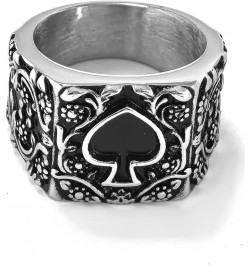 Mens Womens Stainless Steel Ring Poker Spade Ace Silver Black Sizes 6-14 Spade Silver Black Retro 9 $10.19 Rings