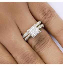 2 CT Princess Cut Lab Created Moissanite Diamond Halo Engagement Wedding Ring Set For Women In 14K Gold Over Sterling Silver ...