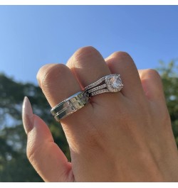 Couples Rings His Hers Women's CZ Engagement 18K White Gold Filled Bridal Ring Sets & Men's Titanium Steel Wedding Band Women...