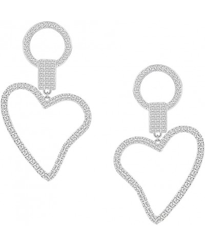 Cubic Zirconia Hollow Love Heart Dangle Earrings for Women Birthday Wedding Prom Earrings Silver $5.09 Earrings