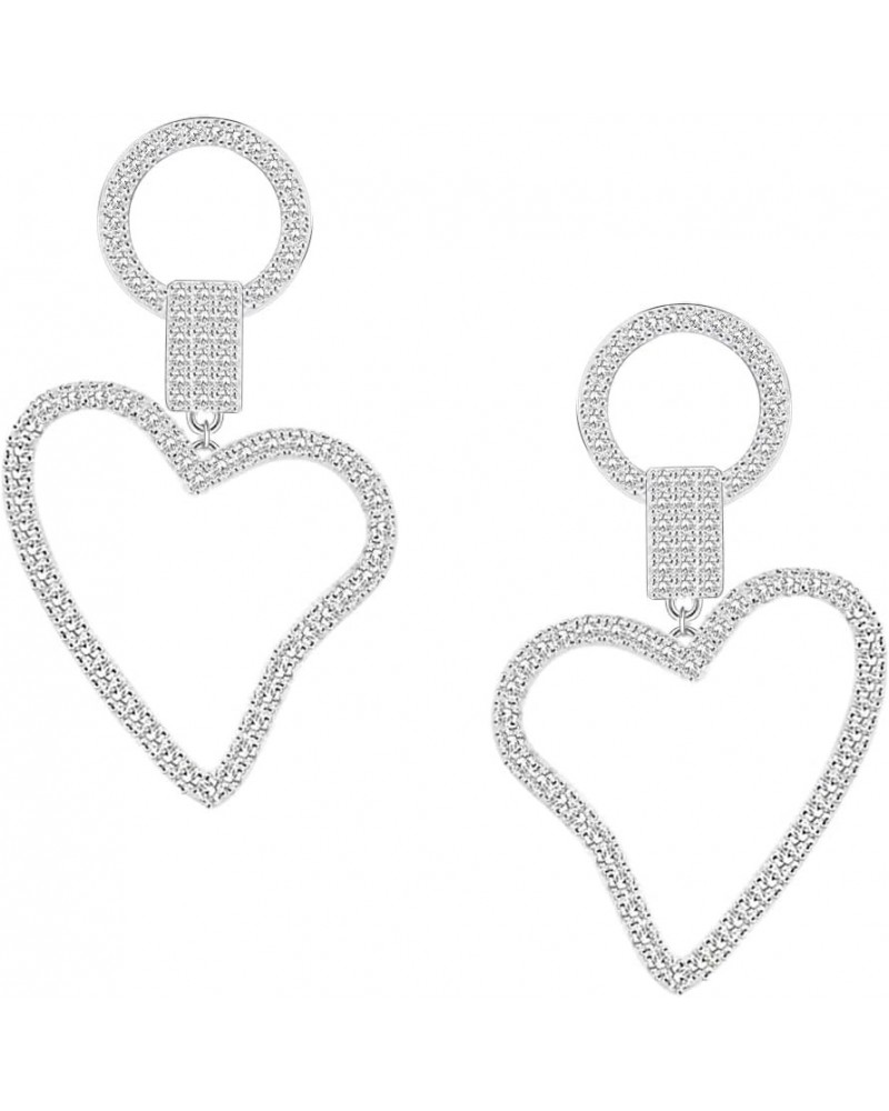 Cubic Zirconia Hollow Love Heart Dangle Earrings for Women Birthday Wedding Prom Earrings Silver $5.09 Earrings