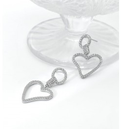 Cubic Zirconia Hollow Love Heart Dangle Earrings for Women Birthday Wedding Prom Earrings Silver $5.09 Earrings