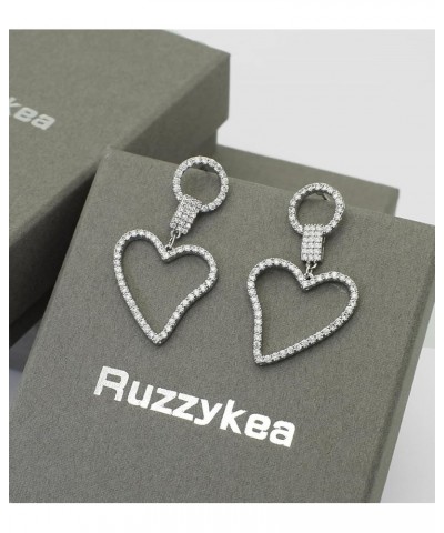 Cubic Zirconia Hollow Love Heart Dangle Earrings for Women Birthday Wedding Prom Earrings Silver $5.09 Earrings