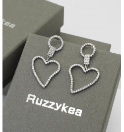 Cubic Zirconia Hollow Love Heart Dangle Earrings for Women Birthday Wedding Prom Earrings Silver $5.09 Earrings