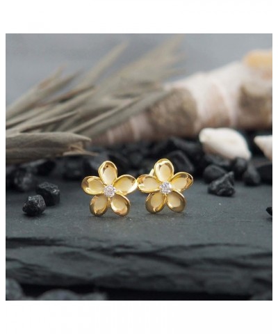 Sterling Silver 9mm Plumeria Stud Earrings 4. Yellow Gold Tone SS $16.51 Earrings