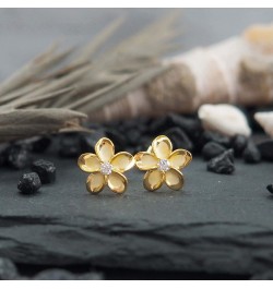 Sterling Silver 9mm Plumeria Stud Earrings 4. Yellow Gold Tone SS $16.51 Earrings