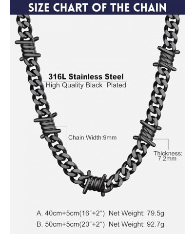 Barbed Wire Cuban Necklace for Women Men Stainless Steel/Black Gothic Thorns Skull Choker Necklace Bracelet Punk Jewelry -Gif...