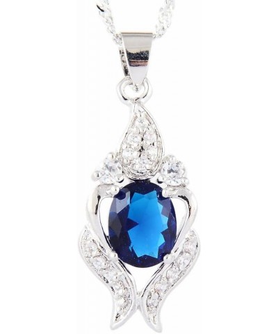 Pendant with 18" Chain & Oval Cut CZ [4 Colors available] in White Gold Plated, Simple Modern Elegant Blue $7.27 Necklaces