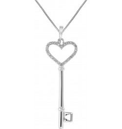 1/8 cttw Diamond Pendant, Diamond Heart and Key Pendant Necklace for Women in .925 Sterling Silver with Rhodium, 18 Inch Chai...