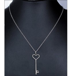 1/8 cttw Diamond Pendant, Diamond Heart and Key Pendant Necklace for Women in .925 Sterling Silver with Rhodium, 18 Inch Chai...