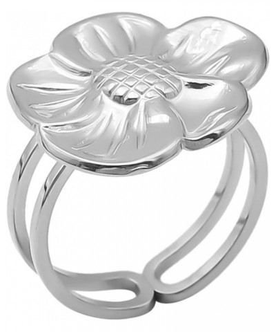 Stainless Steel Big Flower Style Wedding Statement Promise Anniversary Ring Silver $6.88 Rings