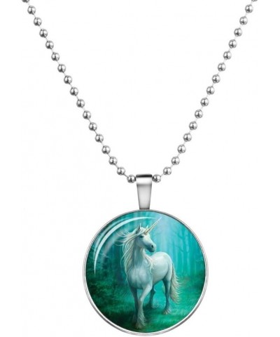 Glow in The Dark Unicorn White in Glowing Green Forest Background Pendant Necklace $13.17 Necklaces