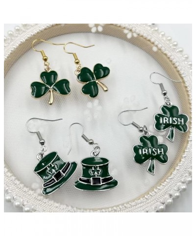 St Patrick's Day Earrings for Women Girls,Irish Shamrock Dangle Earrings Green Clover Hat Horseshoe Drop Earrings Good Luck J...