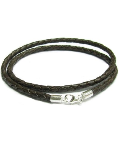 925 Sterling Silver Braided Bolo Round Natural Leather Cord 4mm Choker Necklace Braided Brown 18 Inches $12.65 Necklaces