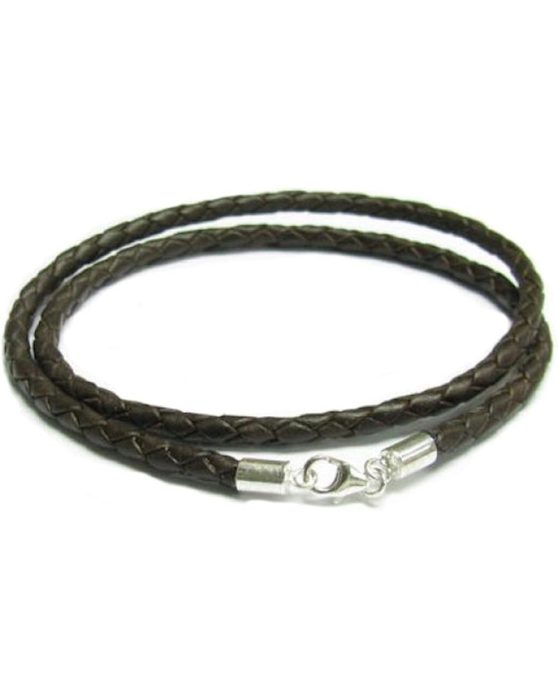 925 Sterling Silver Braided Bolo Round Natural Leather Cord 4mm Choker Necklace Braided Brown 18 Inches $12.65 Necklaces