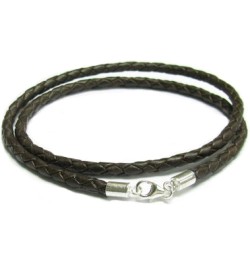 925 Sterling Silver Braided Bolo Round Natural Leather Cord 4mm Choker Necklace Braided Brown 18 Inches $12.65 Necklaces