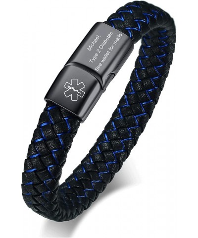 Blue Braided Leather Medical Symbol Caduceus with Magnetic Clasp Cuff Wristband Bracelet,6.9/7.5/8.5 7.5 Inches-Style 1 Symbo...