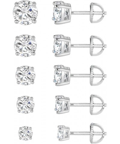 18K White Gold Plated 4 Prong Round Clear Cubic Zirconia Screw Back Stud Earring Pack of 5 Screw Back Earring 5 pairs $11.65 ...