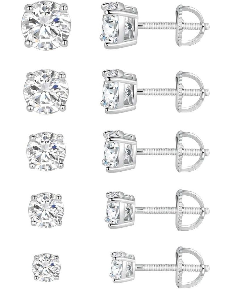 18K White Gold Plated 4 Prong Round Clear Cubic Zirconia Screw Back Stud Earring Pack of 5 Screw Back Earring 5 pairs $11.65 ...