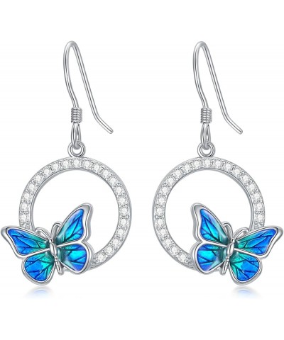 Sterling Silver Enamel Butterfly Earrings for Women Girl Sensitive Ears Blue Dangle - Silver $24.18 Earrings