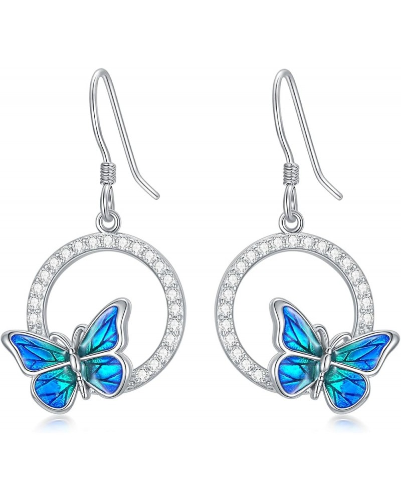 Sterling Silver Enamel Butterfly Earrings for Women Girl Sensitive Ears Blue Dangle - Silver $24.18 Earrings