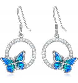 Sterling Silver Enamel Butterfly Earrings for Women Girl Sensitive Ears Blue Dangle - Silver $24.18 Earrings