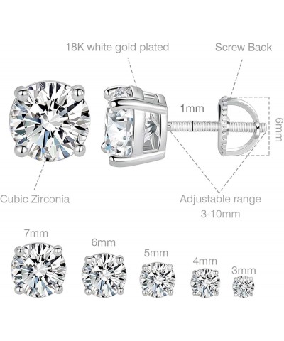 18K White Gold Plated 4 Prong Round Clear Cubic Zirconia Screw Back Stud Earring Pack of 5 Screw Back Earring 5 pairs $11.65 ...