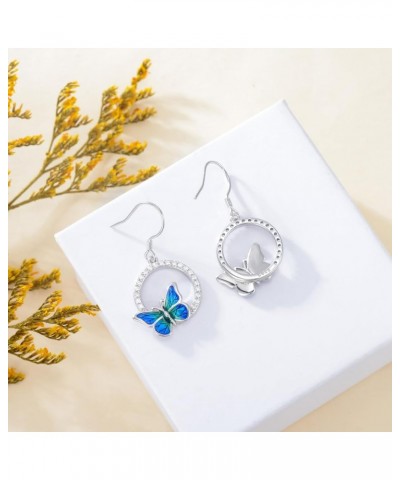 Sterling Silver Enamel Butterfly Earrings for Women Girl Sensitive Ears Blue Dangle - Silver $24.18 Earrings