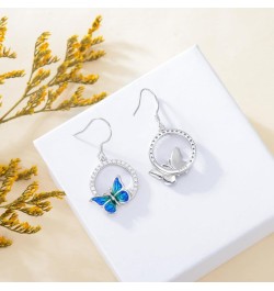 Sterling Silver Enamel Butterfly Earrings for Women Girl Sensitive Ears Blue Dangle - Silver $24.18 Earrings