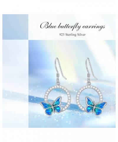 Sterling Silver Enamel Butterfly Earrings for Women Girl Sensitive Ears Blue Dangle - Silver $24.18 Earrings