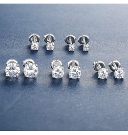 18K White Gold Plated 4 Prong Round Clear Cubic Zirconia Screw Back Stud Earring Pack of 5 Screw Back Earring 5 pairs $11.65 ...