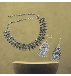 Jewelry set oxidised silver choker for women fashion traditional drawstring Indian jewelry tribal inspired black and silver c...