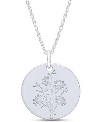 Mother's Day Gift Birth Flower Month Necklace 925 Sterling Silver Engraved Custom Floral Pendant Dainty Disc Charm Hand Stamp...