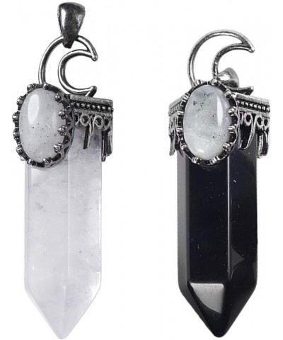 Pack of 2 Natural Crystal Stone Pendant Necklaces with Chain for Men and Women, Energy Hexagonal Crystal Point Pendulum for D...