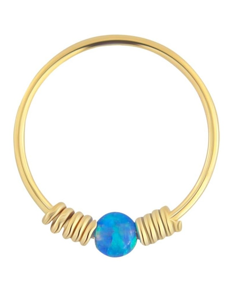 9CT Solid Yellow Gold Opal Stone with Double Spring Coil 22 Gauge (0.6MM) - 5/16 Inch (8MM) Length Hoop Nose Ring Blue $19.83...