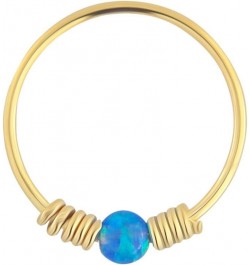 9CT Solid Yellow Gold Opal Stone with Double Spring Coil 22 Gauge (0.6MM) - 5/16 Inch (8MM) Length Hoop Nose Ring Blue $19.83...