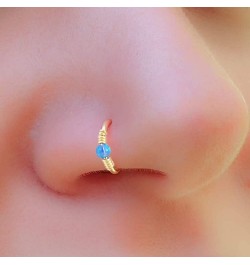 9CT Solid Yellow Gold Opal Stone with Double Spring Coil 22 Gauge (0.6MM) - 5/16 Inch (8MM) Length Hoop Nose Ring Blue $19.83...