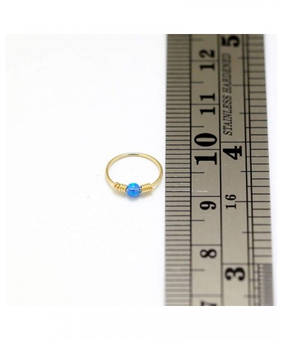 9CT Solid Yellow Gold Opal Stone with Double Spring Coil 22 Gauge (0.6MM) - 5/16 Inch (8MM) Length Hoop Nose Ring Blue $19.83...