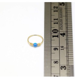 9CT Solid Yellow Gold Opal Stone with Double Spring Coil 22 Gauge (0.6MM) - 5/16 Inch (8MM) Length Hoop Nose Ring Blue $19.83...