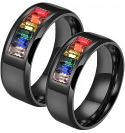 Lesbian Rings for Women Couples, Stainless Steel Promise Rings Personalized Size 5 to Size 12 Black LGBT Ring with Rainbow Cu...